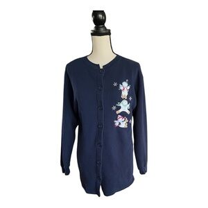 Vtg Snowman trio Endless Design Button front sweatshirt feel cardigan. Sz. M